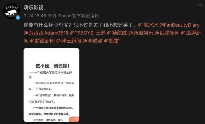 范冰冰姐弟,被追债6700万