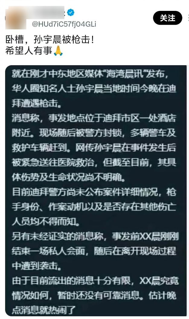 网传孙宇晨在迪拜遭遇枪击!网友的回复绝了……