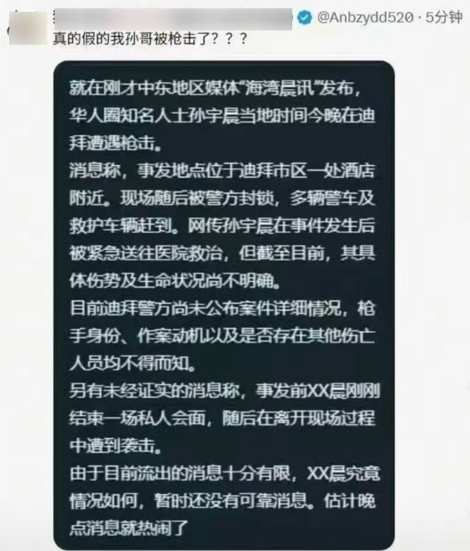 网传孙宇晨在迪拜遭遇枪击!网友的回复绝了……